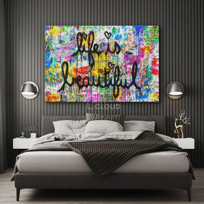 Banksy poster prints, colorful abstract canvas art, wall decor living room, large modern art, futuristic art print