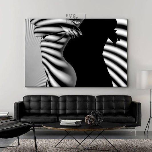 Nude woman poster print, erotic wall art, black and white wall decor, sexy canvas art, modern contemporary art prints