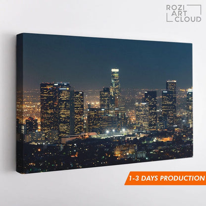 Los angeles skyline wall print for living room, california canvas art, city poster prints, night lights canvas, landscape prints