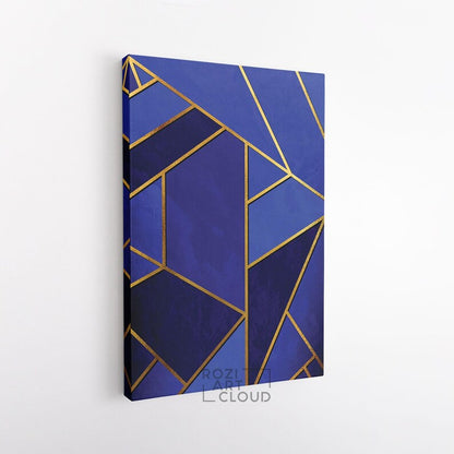 Geometric abstract canvas print, blue and gold abstract minimalist wall art framed canvas print, modern poster print home decor