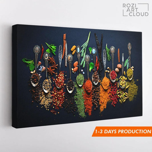 Coloful kitchen spice wall art, food art print, herbs poster canvas, cooking art printables