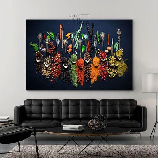 Coloful kitchen spice wall art, food art print, herbs poster canvas, cooking art printables