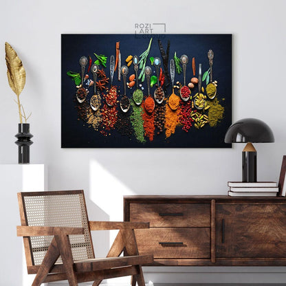 Coloful kitchen spice wall art, food art print, herbs poster canvas, cooking art printables