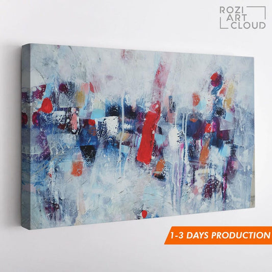Colorful abstract wall art, white canvas print, wall decor living room, large modern art, painting on canvas, framed art prints