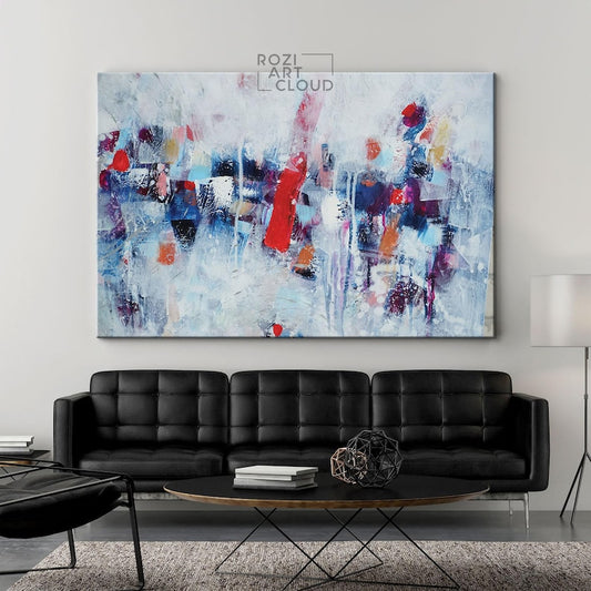 Colorful abstract wall art, white canvas print, wall decor living room, large modern art, painting on canvas, framed art prints