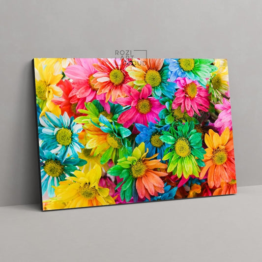 Daisies flowers colorful canvas, framed poster print, floral wall art, bouquet canvas prints, contemporary art decor, living room artwork