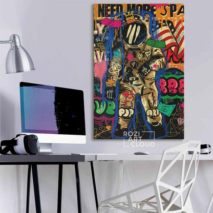 Astronaut pop art prints, graffiti wall art. banksy canvas art, colorful street art printables, man cave decor poster