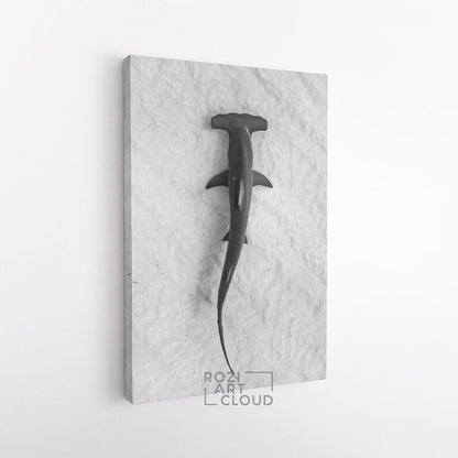 Hammerhead shark art prints, ocean canvas art, fish poster print, black and white canvas, large modern art, wall decor living room