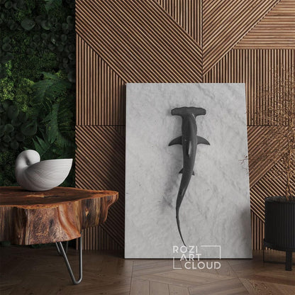 Hammerhead shark art prints, ocean canvas art, fish poster print, black and white canvas, large modern art, wall decor living room