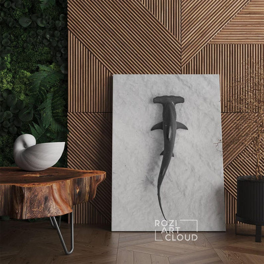 Hammerhead shark art prints, ocean canvas art, fish poster print, black and white canvas, large modern art, wall decor living room