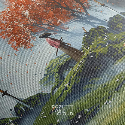 Japanese samurai wall art, nature art prints, modern wall art for living room, landscape canvas prints, best friend gifts