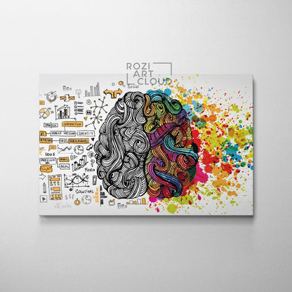 Human brain wall art, colorful canvas print, futuristic art print, large modern art, illustration poster prints, living room decor