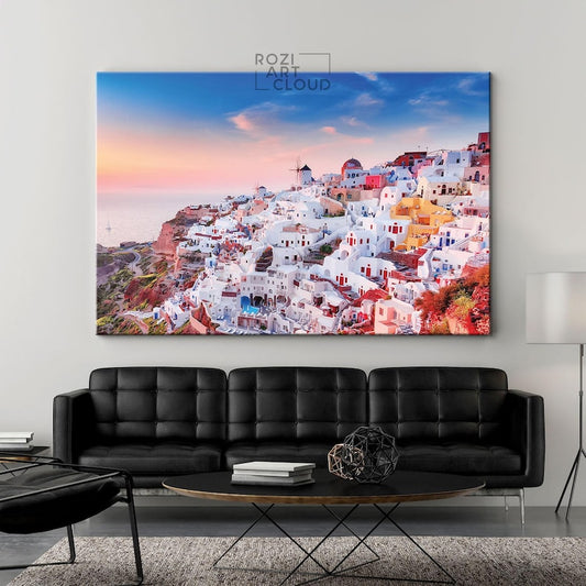 Santorini wall art, landscape architecture art prints, greece modern wall art for living room, contemporary canvas, luxury prints