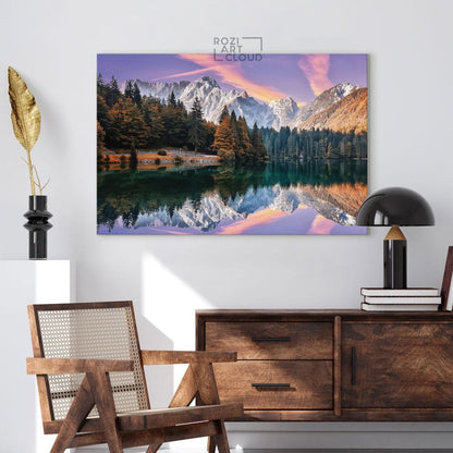 Mountain autumn wall art, italy nature art prints, modern contemporary living room decor, bedroom framed art, lake house decor