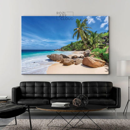 Tropical beach wall art, palm tree art prints, summer vacation canvas, modern artwork prints, large wall art for living room