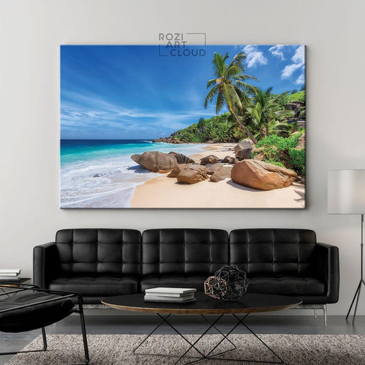 Tropical beach wall art, palm tree art prints, summer vacation canvas, modern artwork prints, large wall art for living room