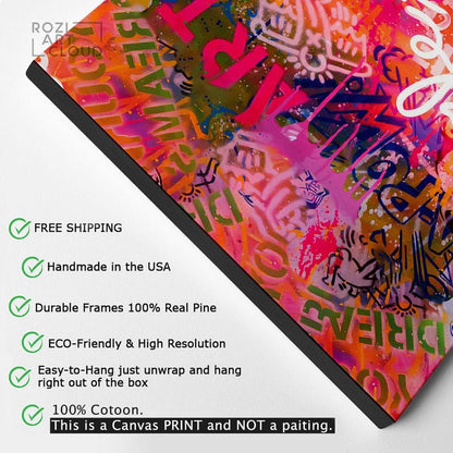 Graffiti art for home, life is beautiful quote decor, graffiti wall canvas, modern office interior, street art print