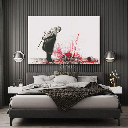 Black and white wall art, graffiti street art canvas, red art prints, contemporary canvas, modern interior decor, artwork for living room