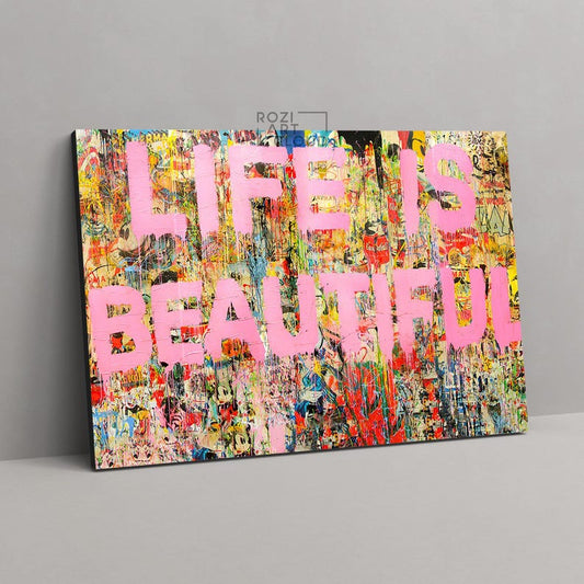 Graffiti street art wall decor, pink abstract canvas art, street wall art, graffiti art print, living room artwork, colorful room decor